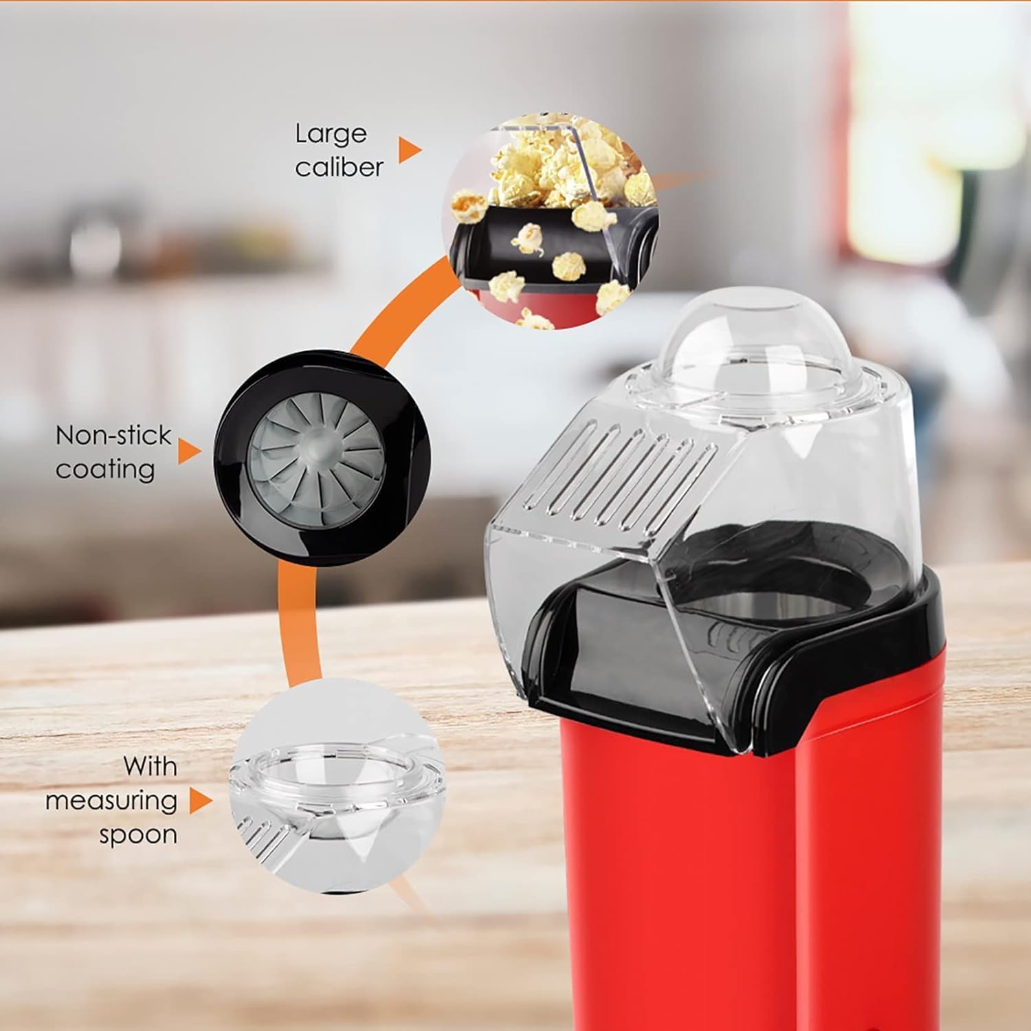 Velcon Mart hot air popcorn maker with a white and silver design, featuring a transparent popping chamber and control dial.