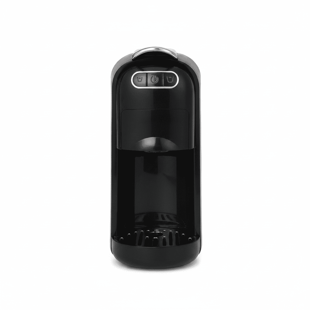Velcon Mart Electric Multi 4-in-1 Capsule Coffee Machine with black and silver design, display panel, and capsule holder.